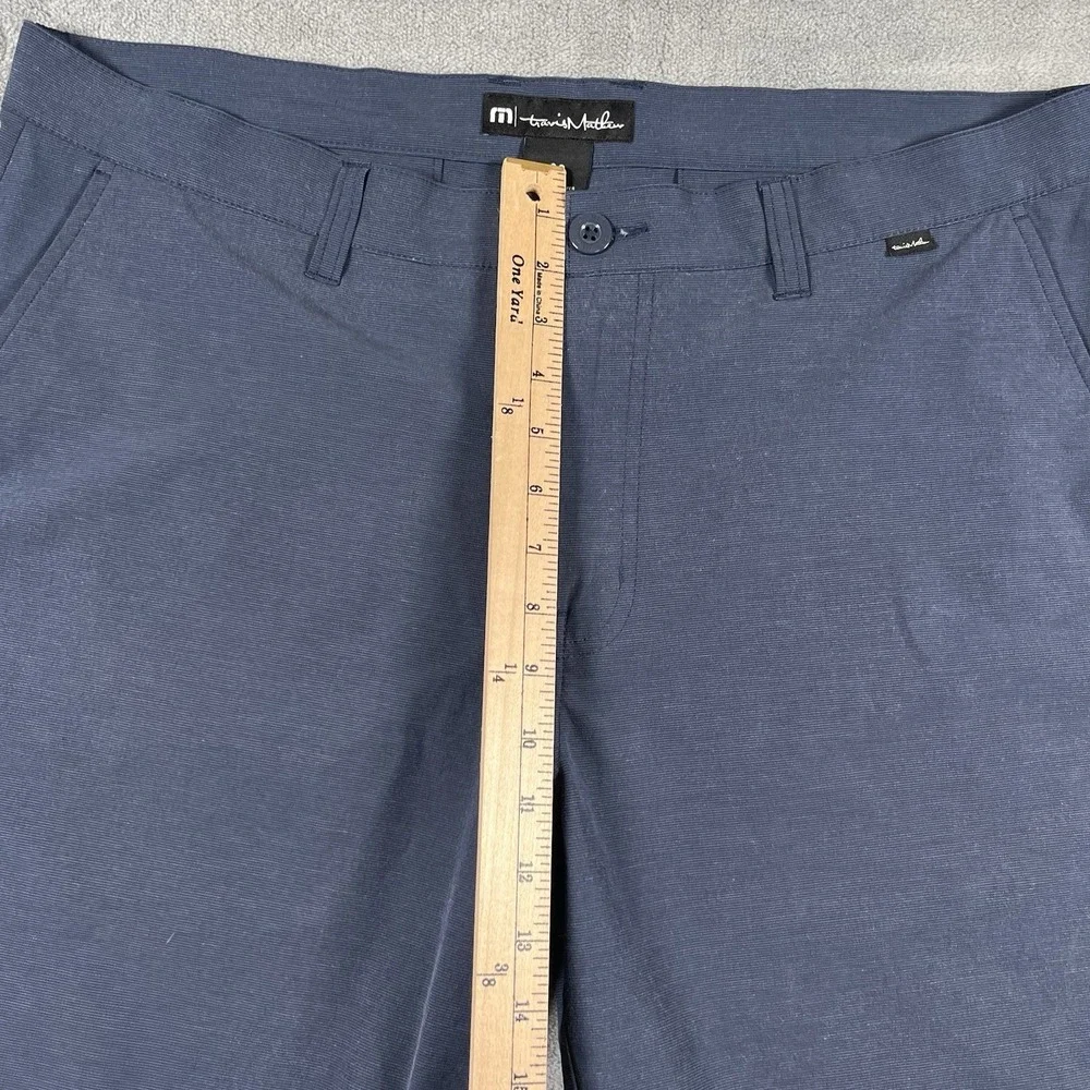 Travis Mathew Men Golf Shorts Flat Front Dark Blue Navy Polyester Stretch Sz 38